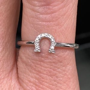 10k White Gold Diamond Horseshoe Equestrian Ring